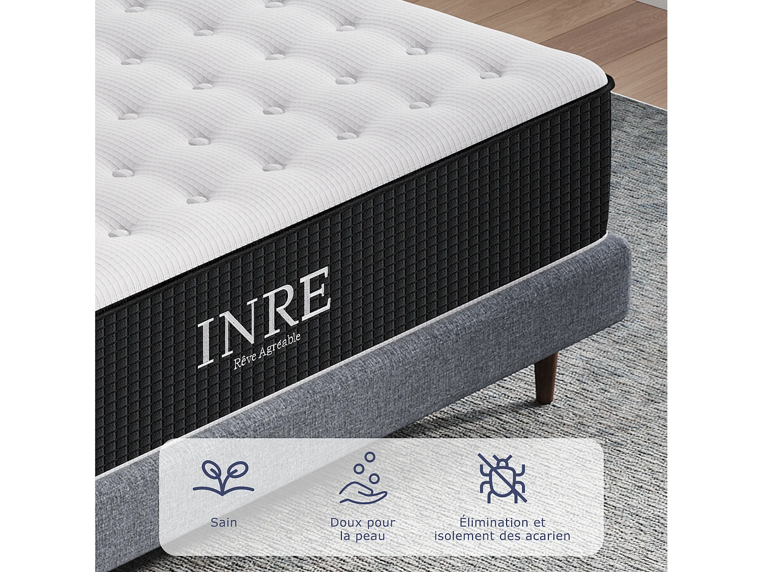 Matelas 140x190 cm INRE,30 cm - Mémoire de Forme,Réversible,7 Zones Ergonomiques,Tissu Écologique et Respirant,Confort Optimal