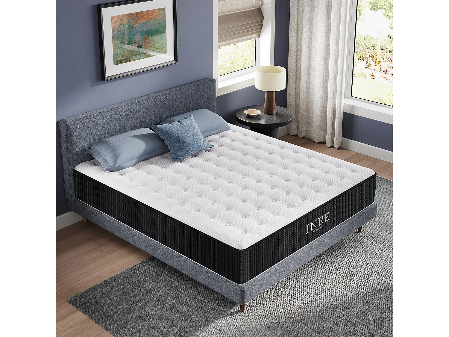 Matelas 160x200 cm INRE,30 cm - Mémoire de Forme,Réversible,7 Zones Ergonomiques,Tissu Écologique et Respirant,Confort Optimal