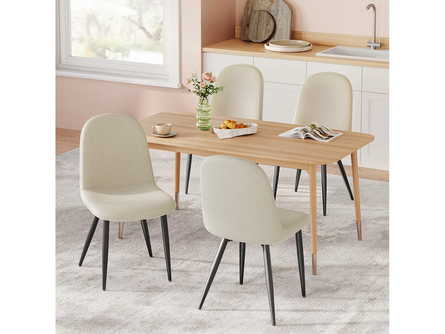 Lot de 4 Chaises Salle à Manger HavenlyHome, Ergonomique, pour Salon, Chambre à Coucher, Noir