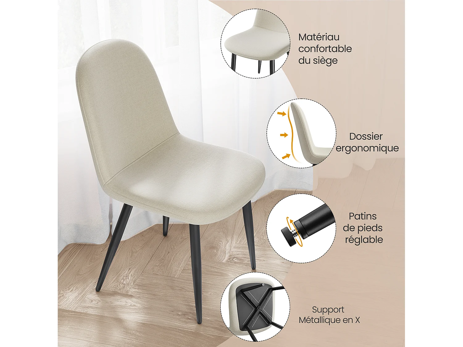 Lot de 4 Chaises Salle à Manger HavenlyHome, Ergonomique, pour Salon, Chambre à Coucher, Noir