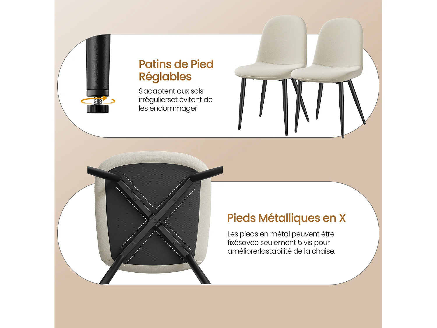 Lot de 4 Chaises Salle à Manger HavenlyHome, Ergonomique, pour Salon, Chambre à Coucher, Noir