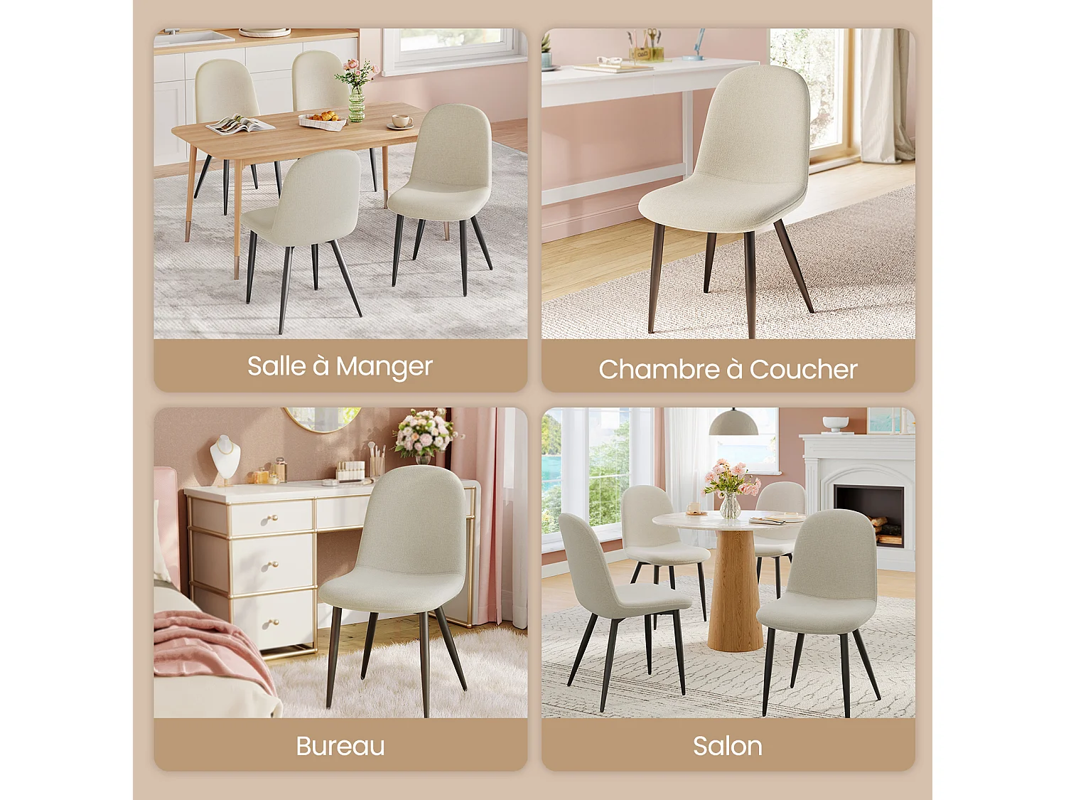 Lot de 4 Chaises Salle à Manger HavenlyHome, Ergonomique, pour Salon, Chambre à Coucher, Noir