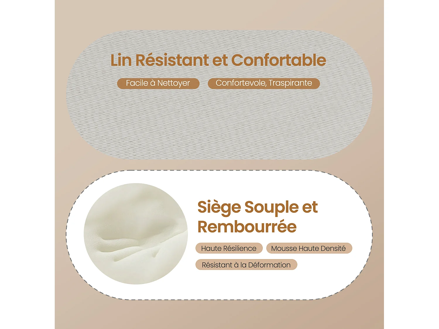 Lot de 4 Chaises Salle à Manger HavenlyHome, Ergonomique, pour Salon, Chambre à Coucher, Beige
