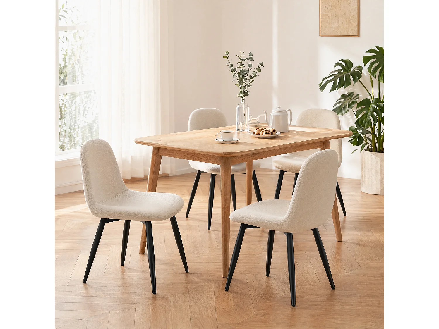 Lot de 4 Chaises Salle à Manger HavenlyHome, Ergonomique, pour Salon, Chambre à Coucher, Beige