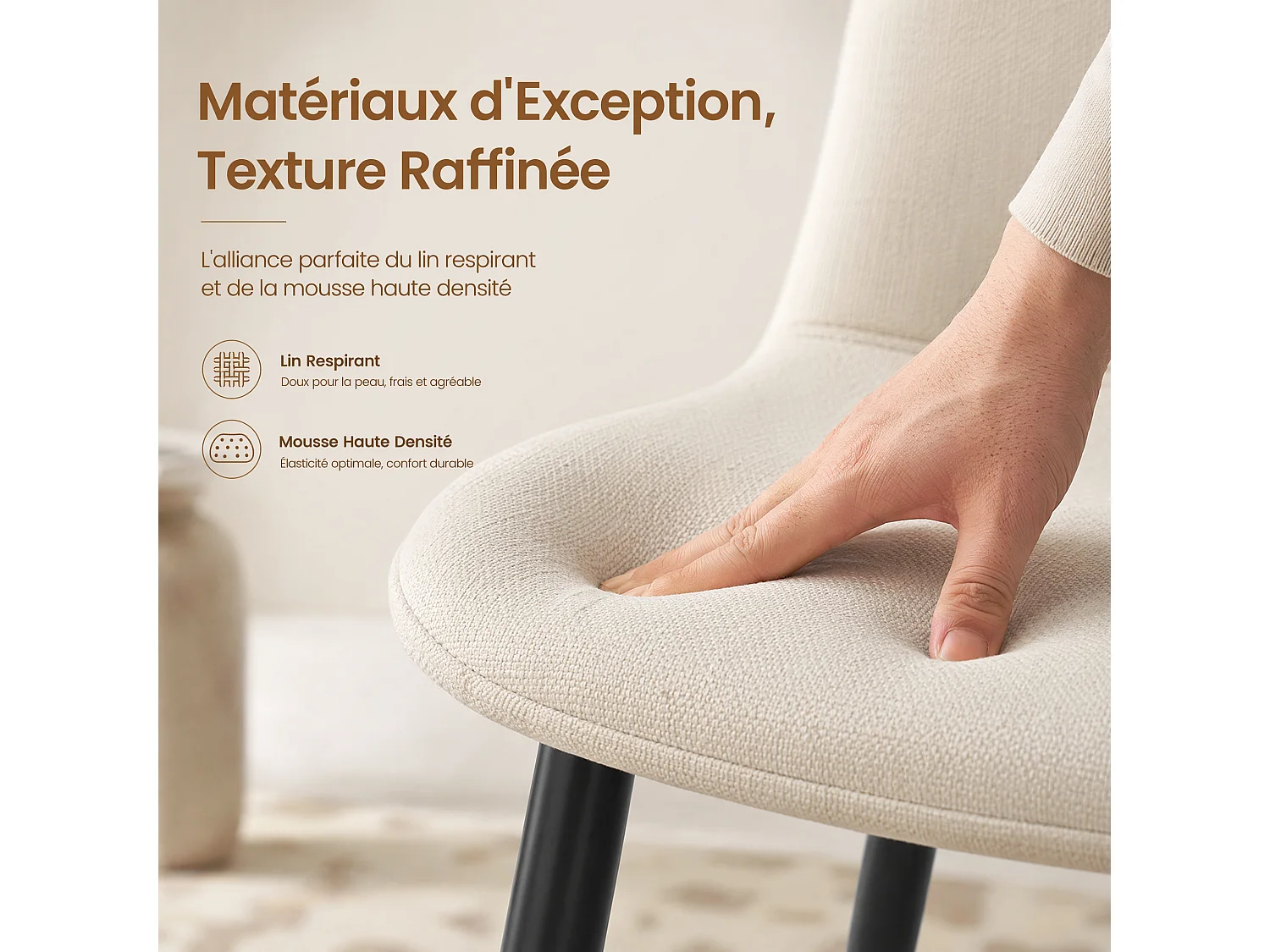 Lot de 4 Chaises Salle à Manger HavenlyHome, Ergonomique, pour Salon, Chambre à Coucher, Beige