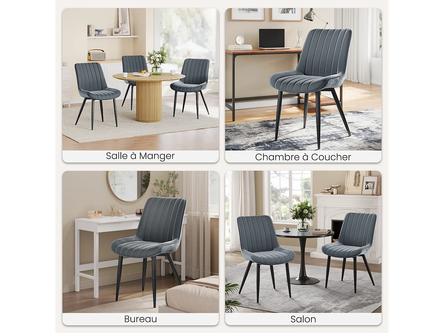 Lot de 2 Chaises Salle à Manger HavenlyHome, Ergonomique, pour Salon, Chambre à Coucher, Noir
