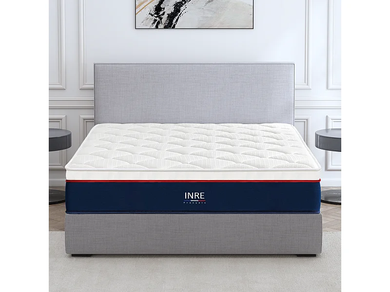 Matelas 140x200 cm INRE, Épais 30 cm, Hybride, Ressorts Ensachés, Mémoire de Forme, 7 Zones, Moyenne Ferme, Confort et Qualité Exceptionnels