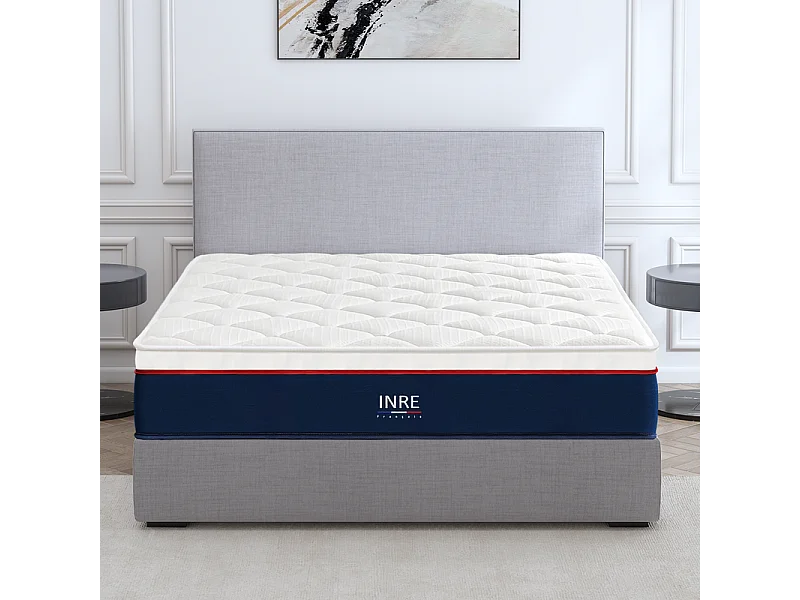 Matelas 140x200 cm INRE, Épais 30 cm, Hybride, Ressorts Ensachés, Mémoire de Forme, 7 Zones, Moyenne Ferme, Confort et Qualité Exceptionnels
