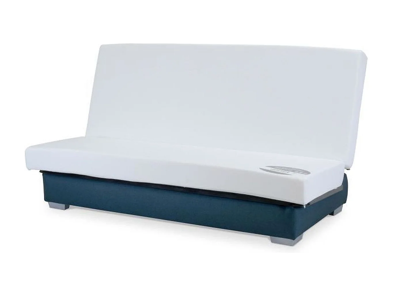Banquette clic-clac GRUHIER BELYNDA 3 places matelas 130x190 35 kg/m3 tissu bleu coussins gris