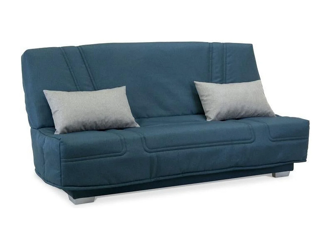 Banquette clic-clac GRUHIER BELYNDA 3 places matelas 130x190 35 kg/m3 tissu bleu coussins gris