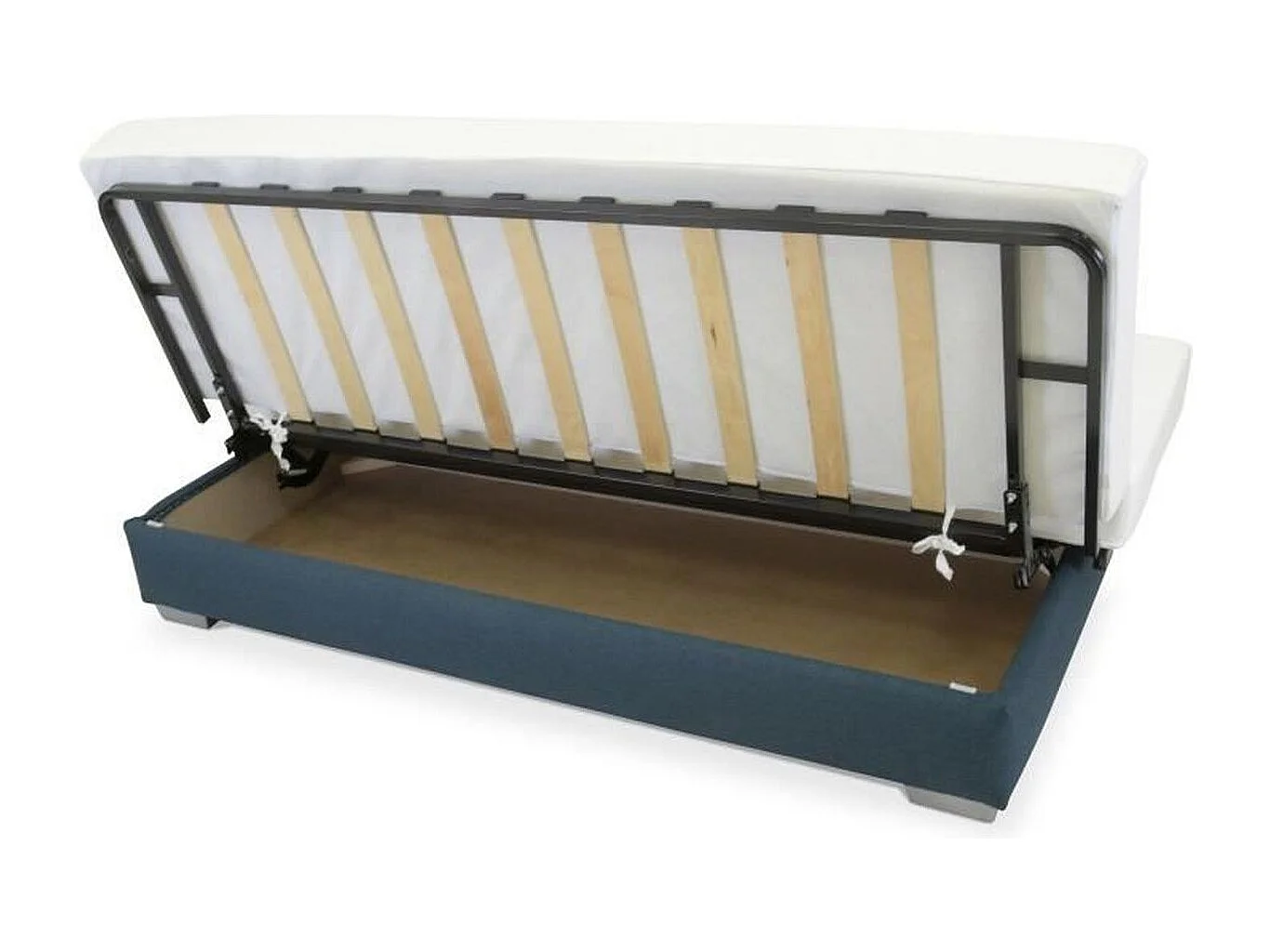 Banquette clic-clac GRUHIER BELYNDA 3 places matelas 130x190 35 kg/m3 tissu bleu coussins gris