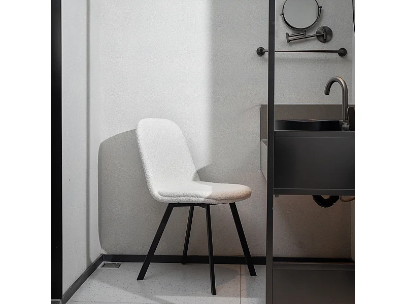 Chaise de salle à manger - en teddy-fleece avec piètement métal - beige