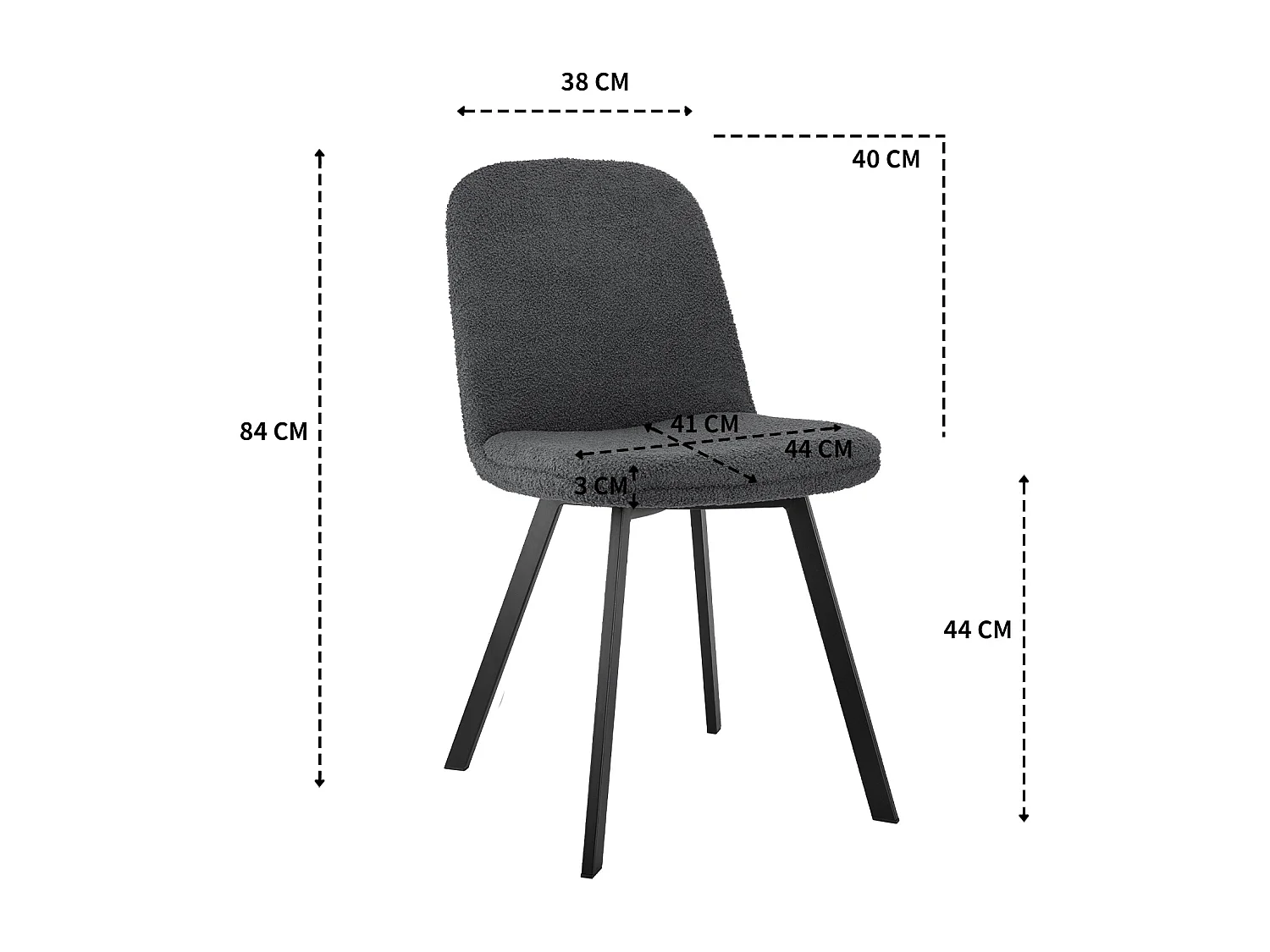 Chaise de salle à manger  - en teddy-fleece avec structure métallique - gris foncé
