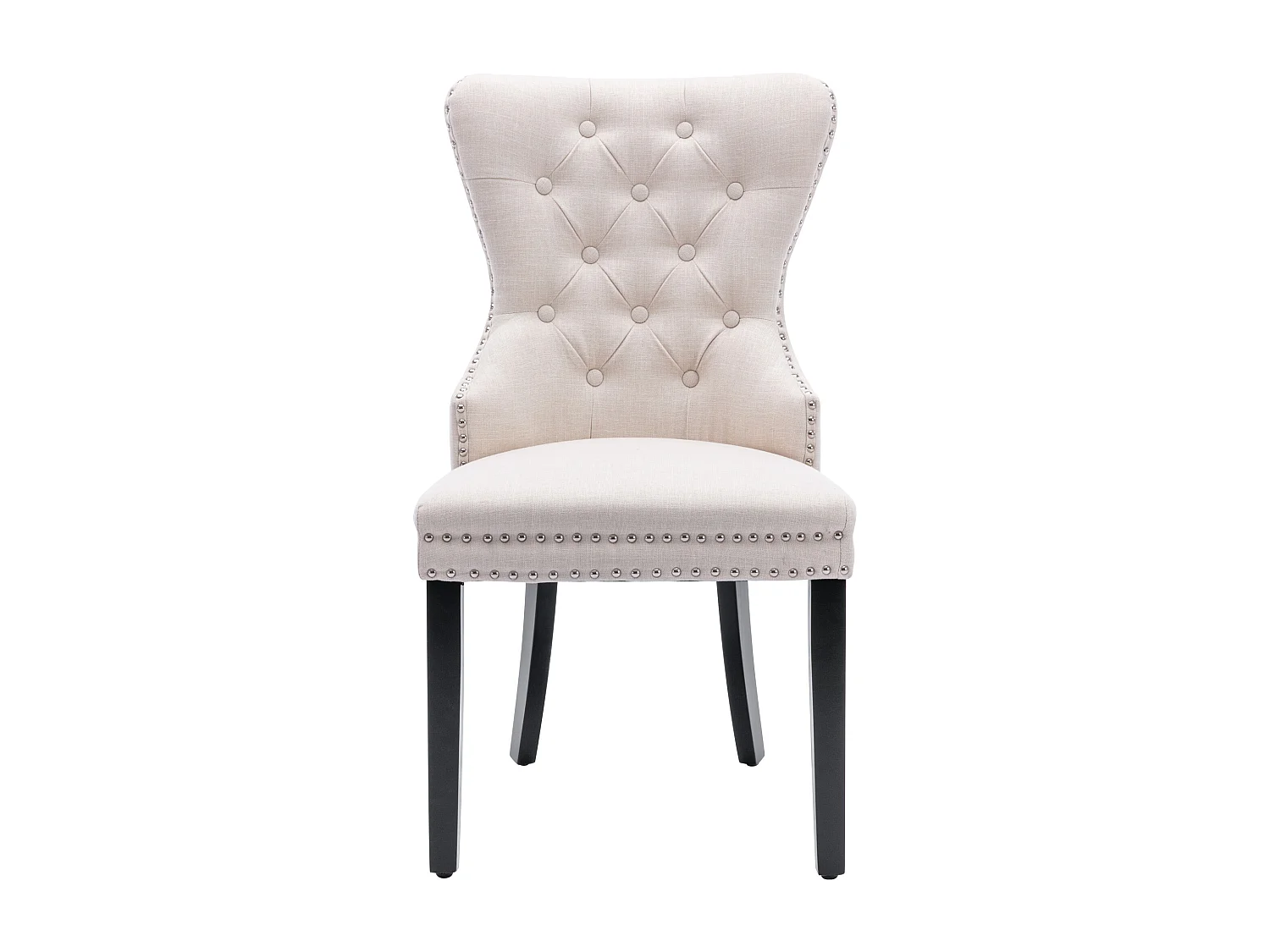 Lot de 2 chaises de salle à manger - avec bordure cloutée et anneau chromé - lin beige