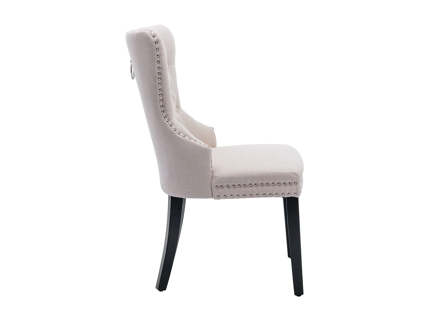 Lot de 2 chaises de salle à manger - avec bordure cloutée et anneau chromé - lin beige