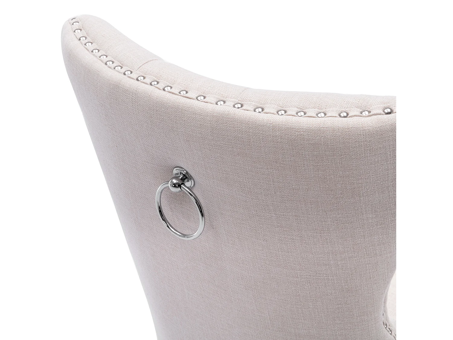 Lot de 2 chaises de salle à manger - avec bordure cloutée et anneau chromé - lin beige