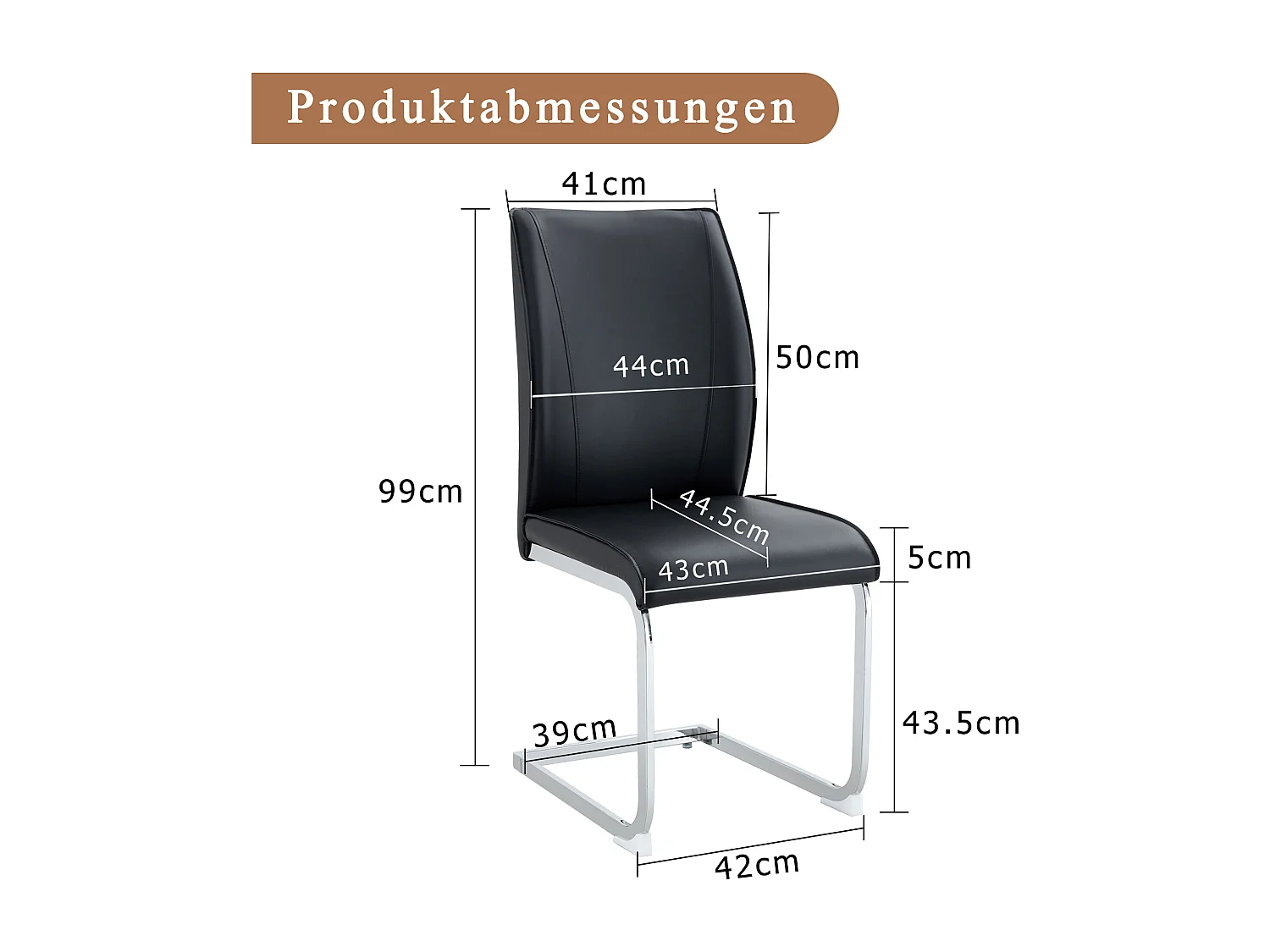 Lot de 4 chaises de salle à manger - avec pieds métalliques argentés - pu noir