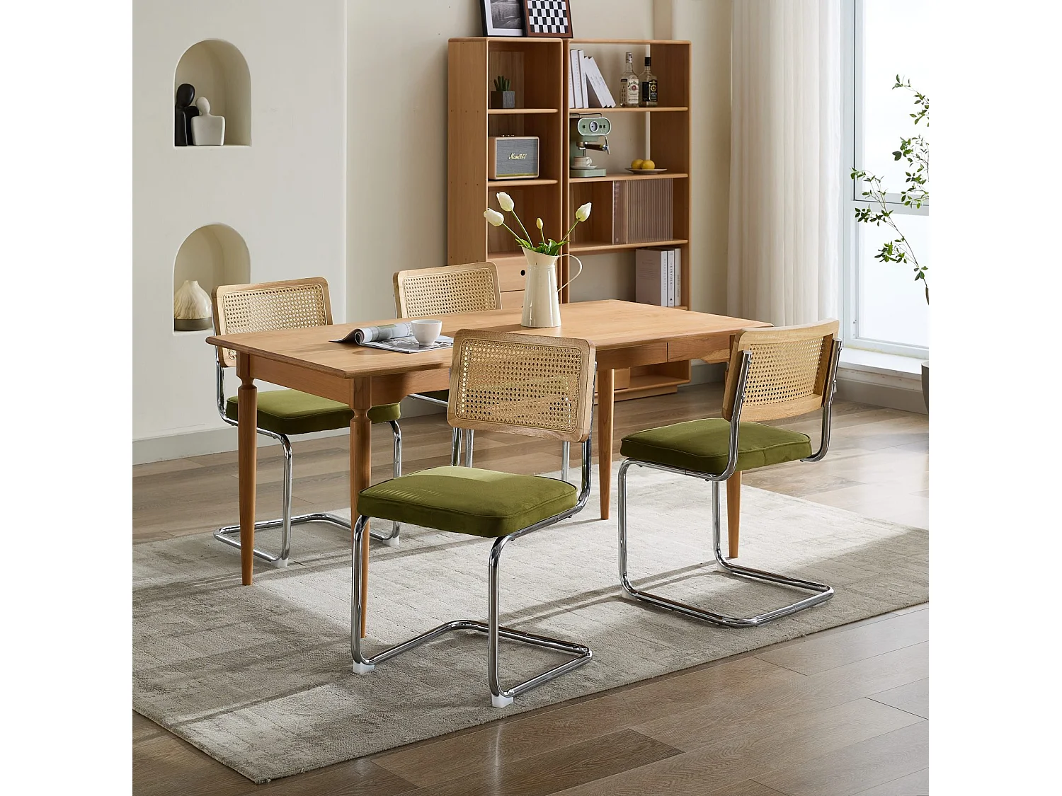 Set van 2 eetkamerstoelen - zwevend ontwerp in fluweel met rugleuning - groen metaal