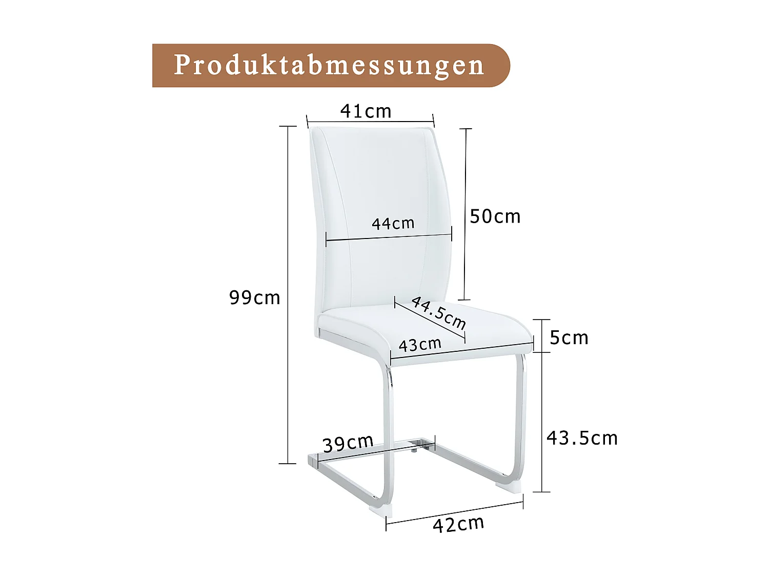 Chaise de salle à manger - avec pieds métalliques argentés, design européen- pu blanc