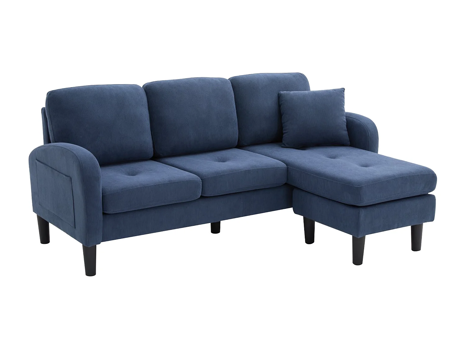 Canapé 3 places avec méridienne – Canapé d'angle avec poches latérales – tissu coton-lin bleu