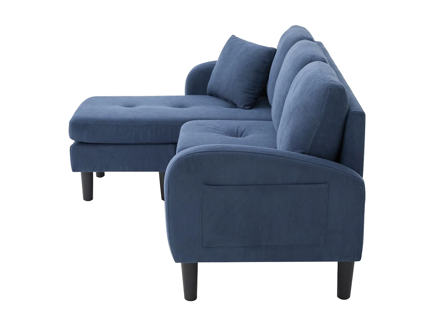 Canapé 3 places avec méridienne – Canapé d'angle avec poches latérales – tissu coton-lin bleu