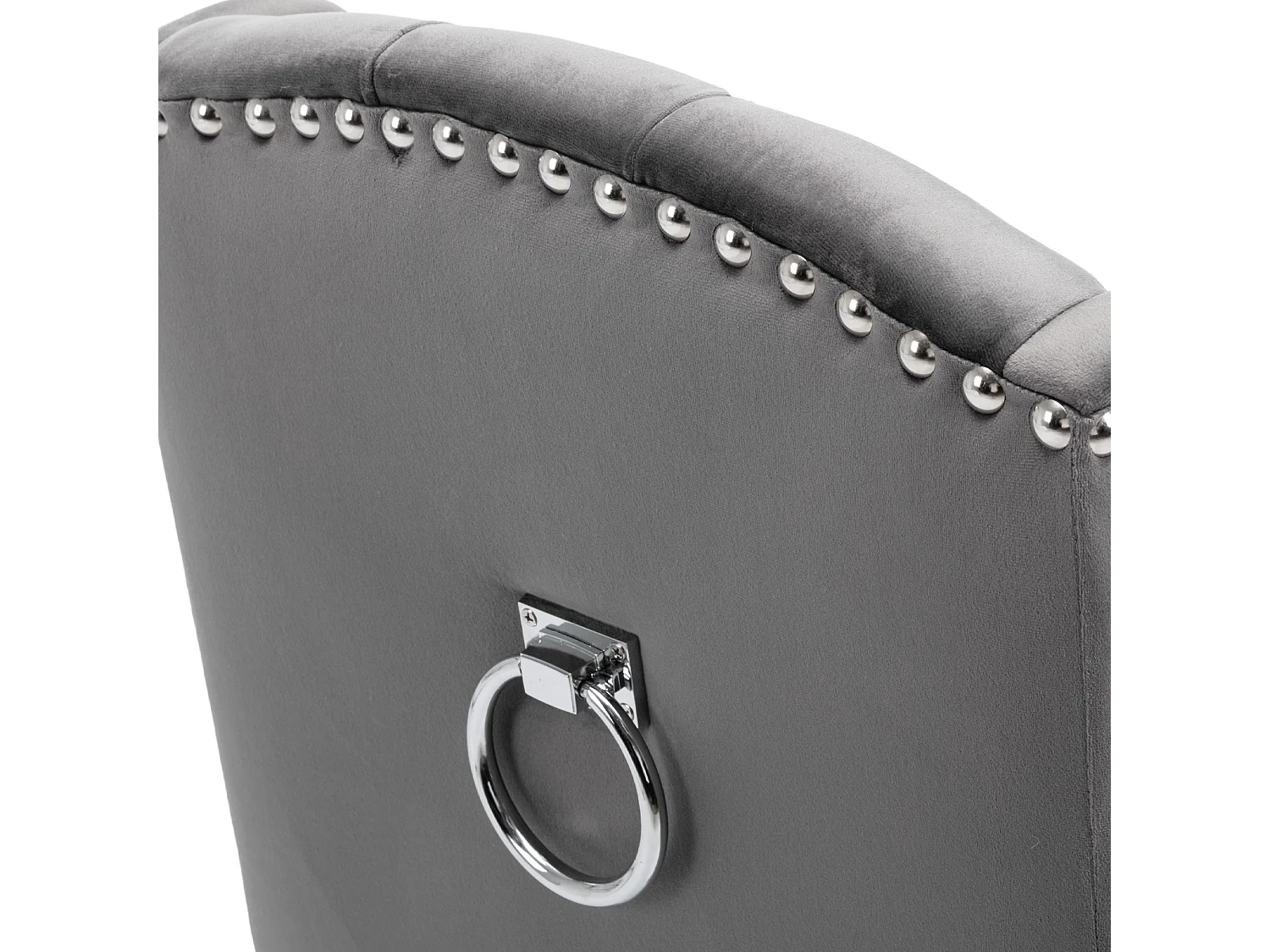 Lot de 2 chaises de salle à manger - avec pieds en chêne, boutons et clous argentés - velours gris