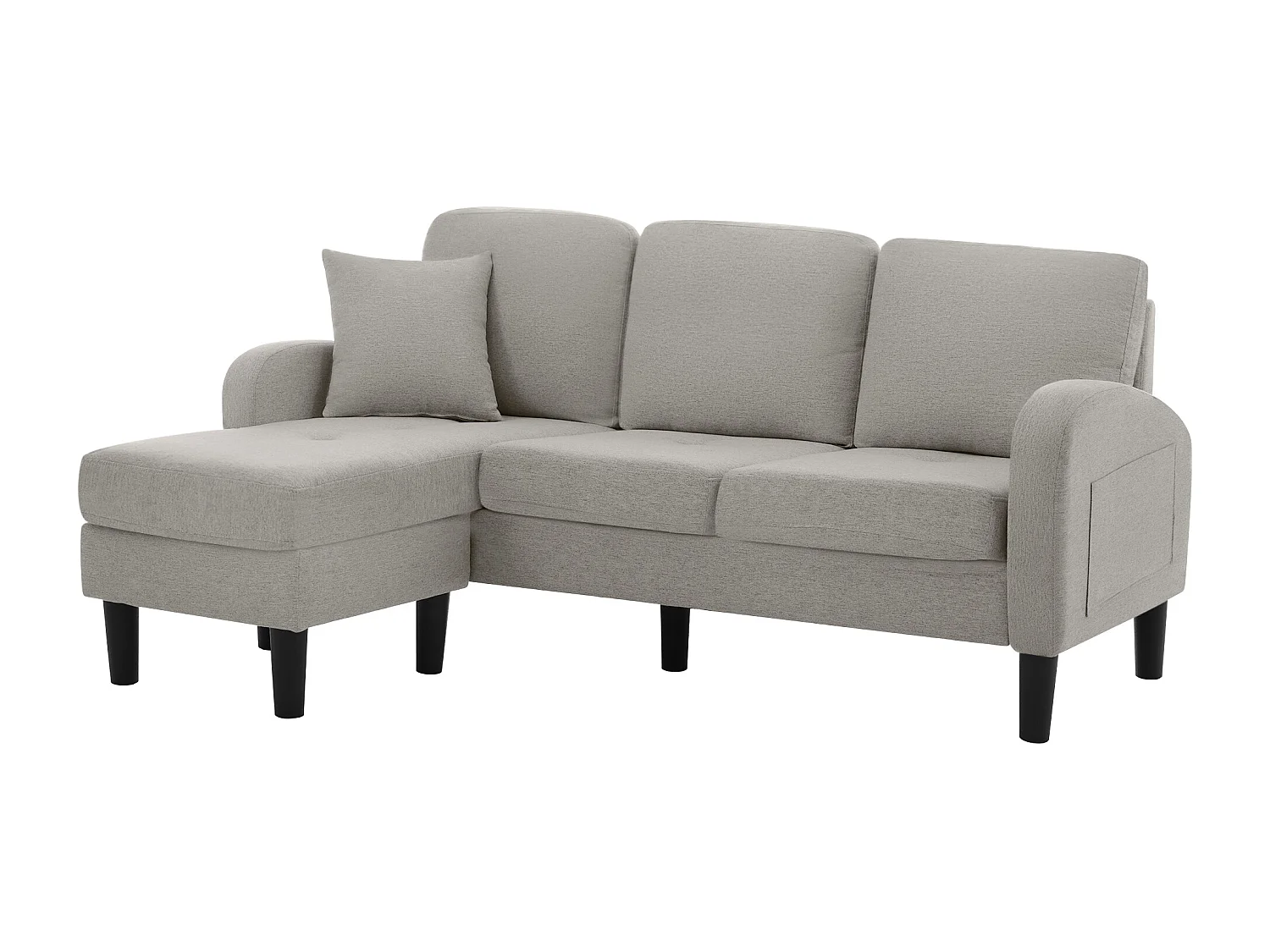 Canapé 3 places avec méridienne – Canapé d'angle avec poches latérales – tissu coton-lin gris