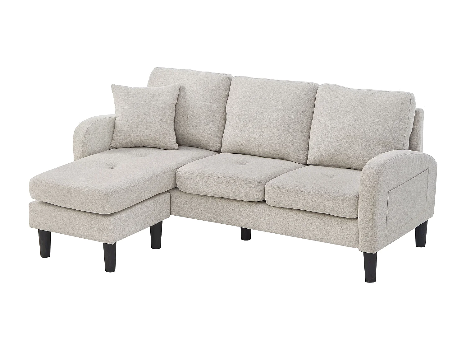 Canapé 3 places avec méridienne – Canapé d'angle avec poches latérales – tissu coton-lin beige