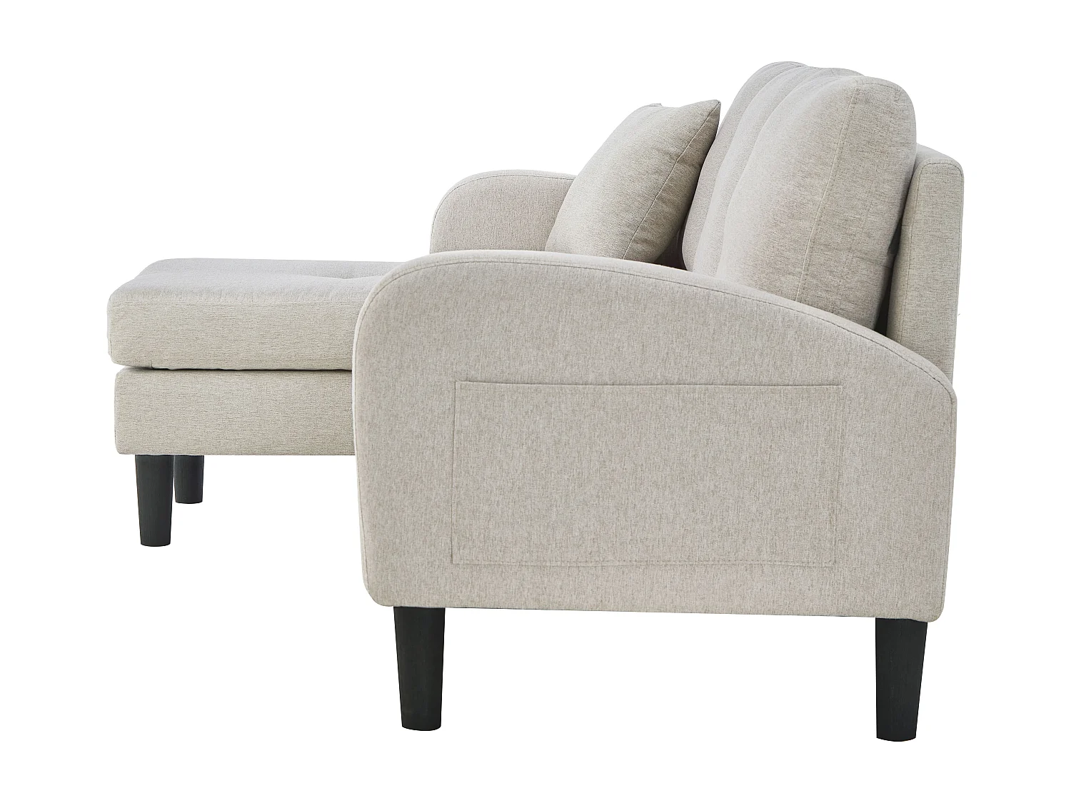 Canapé 3 places avec méridienne – Canapé d'angle avec poches latérales – tissu coton-lin beige