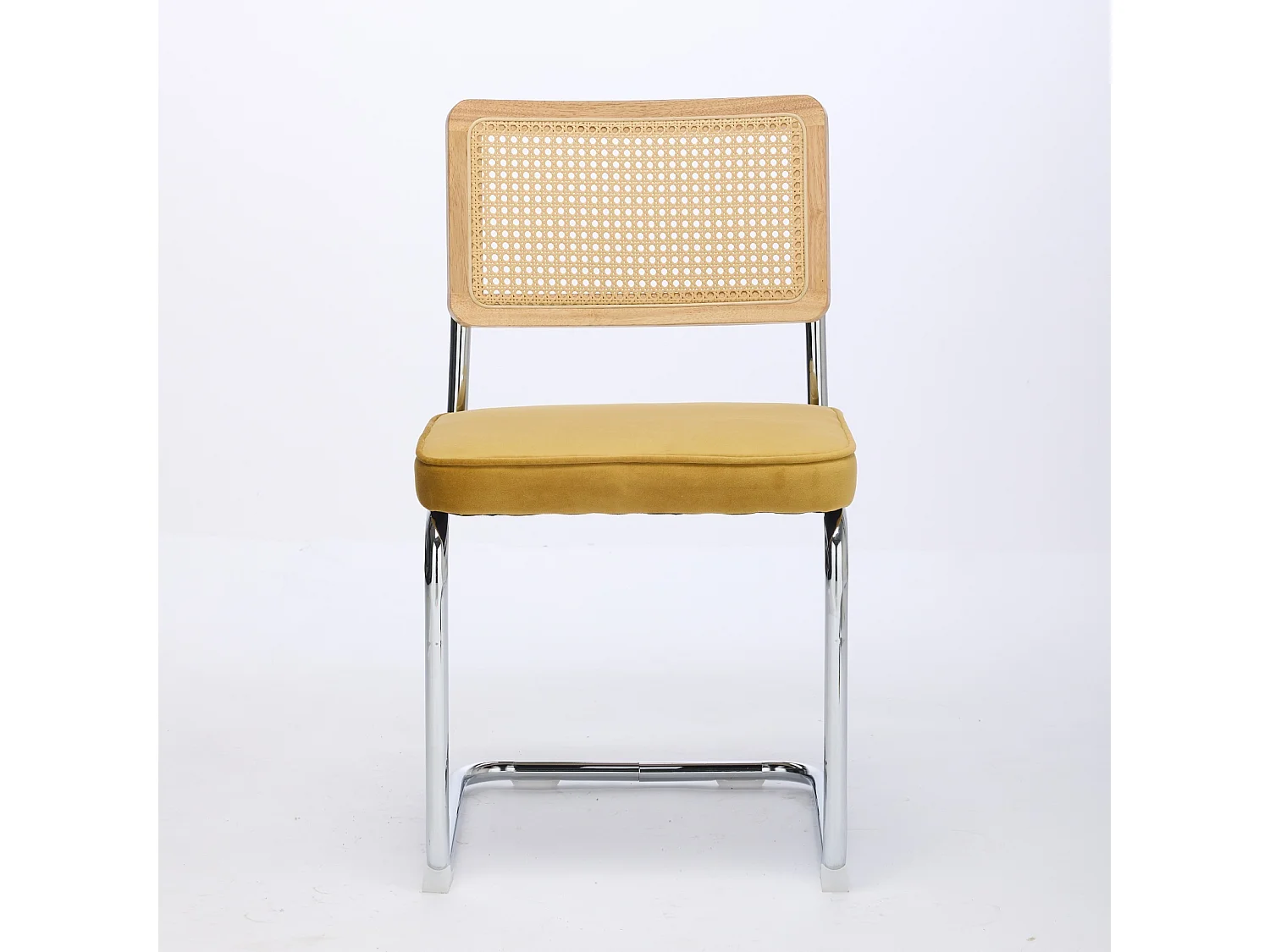 Eetkamerstoel - zwevend fluweel met gouden geweven rotan rugleuning