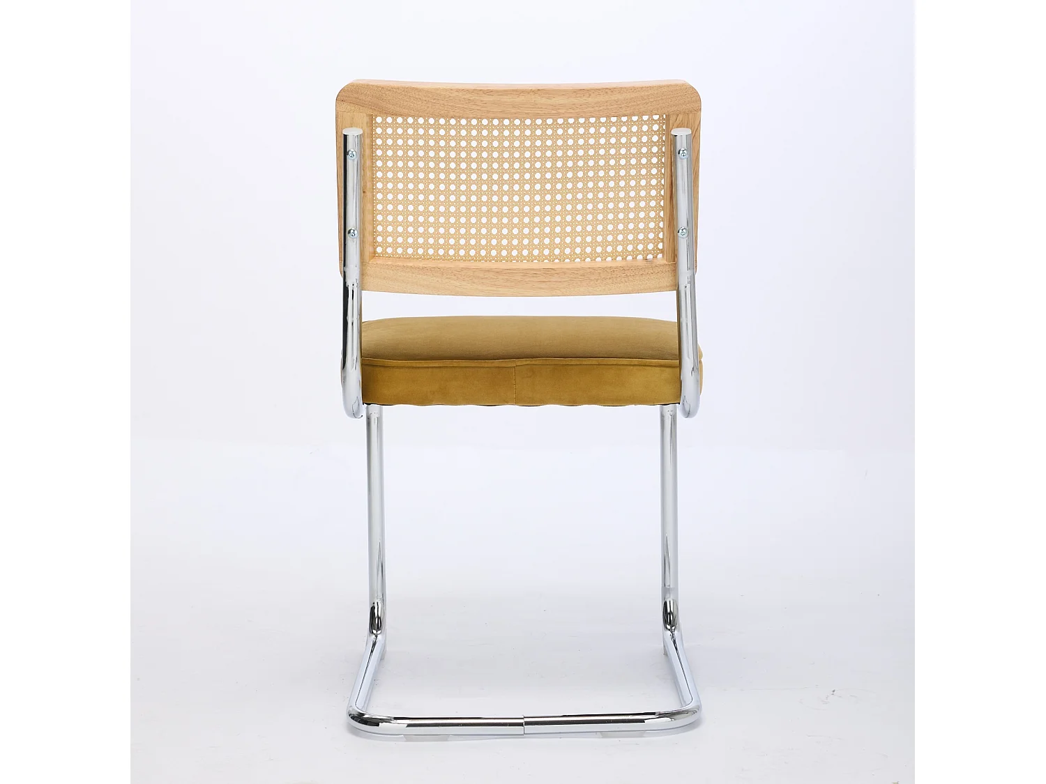 Eetkamerstoel - zwevend fluweel met gouden geweven rotan rugleuning