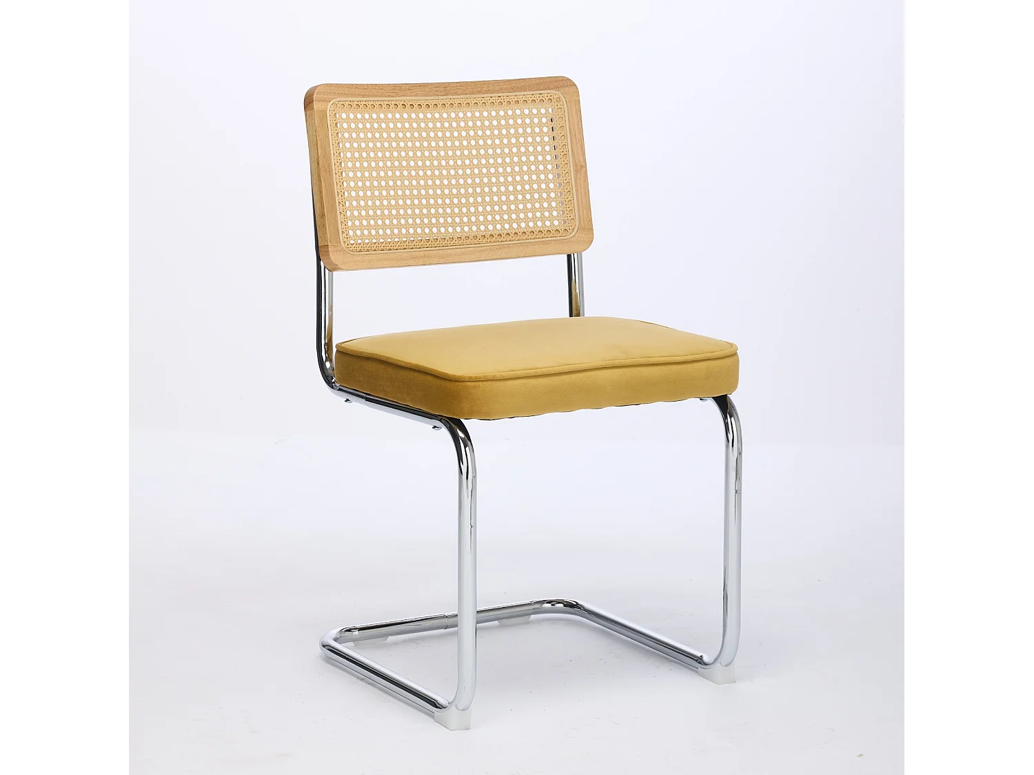 Eetkamerstoel - zwevend fluweel met gouden geweven rotan rugleuning