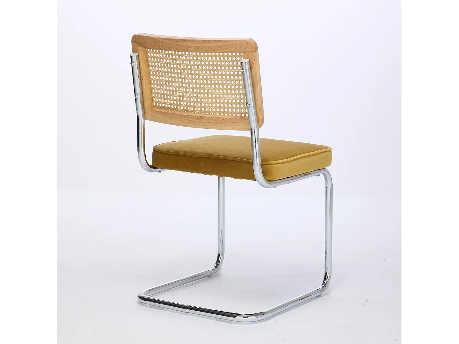 Eetkamerstoel - zwevend fluweel met gouden geweven rotan rugleuning