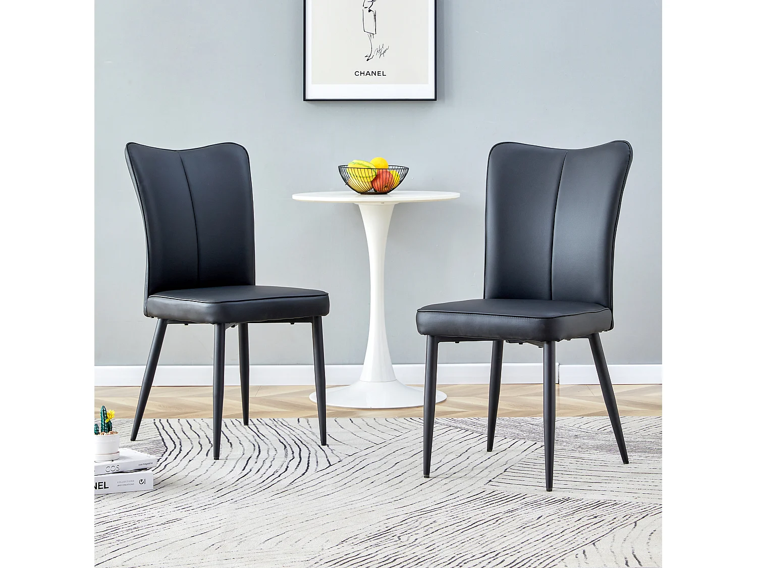 Lot de 2 chaises de salle à manger - avec assise en cuir pu et pieds métalliques noirs