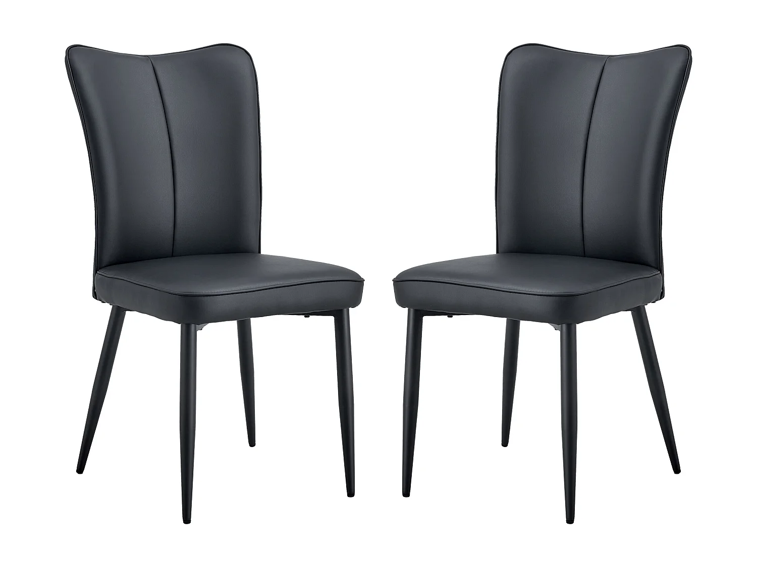Lot de 2 chaises de salle à manger - avec assise en cuir pu et pieds métalliques noirs