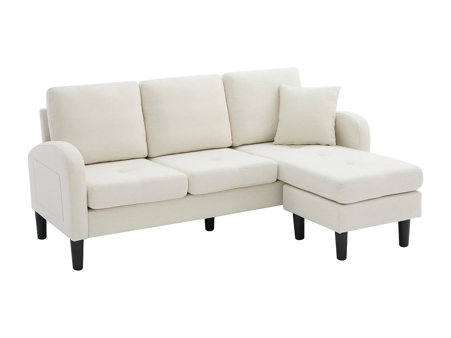 Canapé 3 places avec méridienne – Canapé d'angle avec poches latérales – tissu coton-lin beige clair