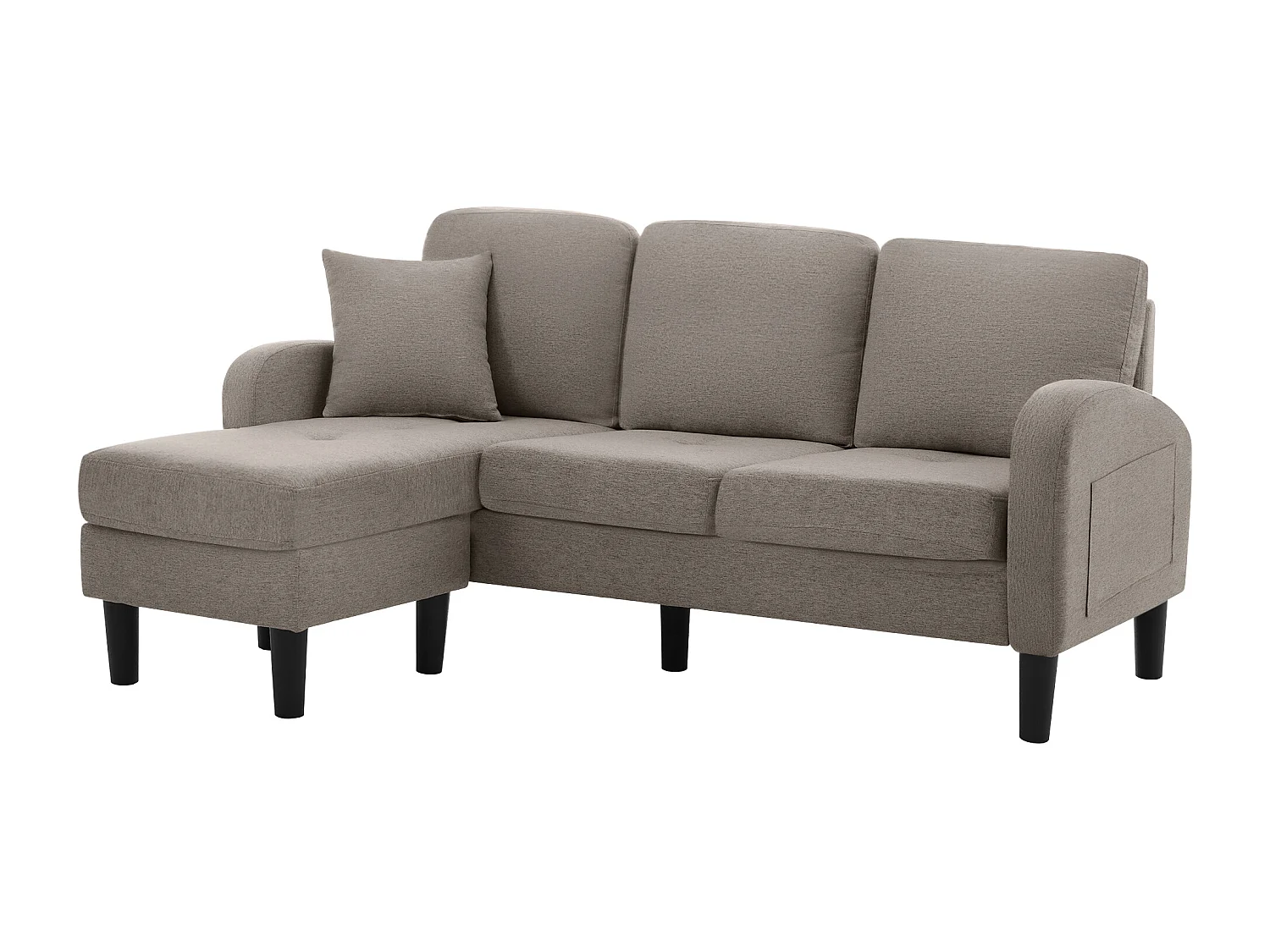 3-Sitzer-Sofa mit Chaiselongue – Ecksofa mit Seitentaschen – Dunkelgrauer Baumwoll-Leinen-Stoff
