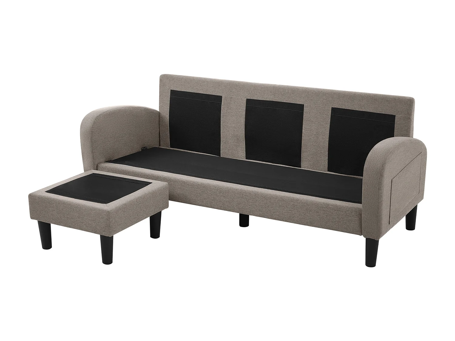 3-Sitzer-Sofa mit Chaiselongue – Ecksofa mit Seitentaschen – Dunkelgrauer Baumwoll-Leinen-Stoff