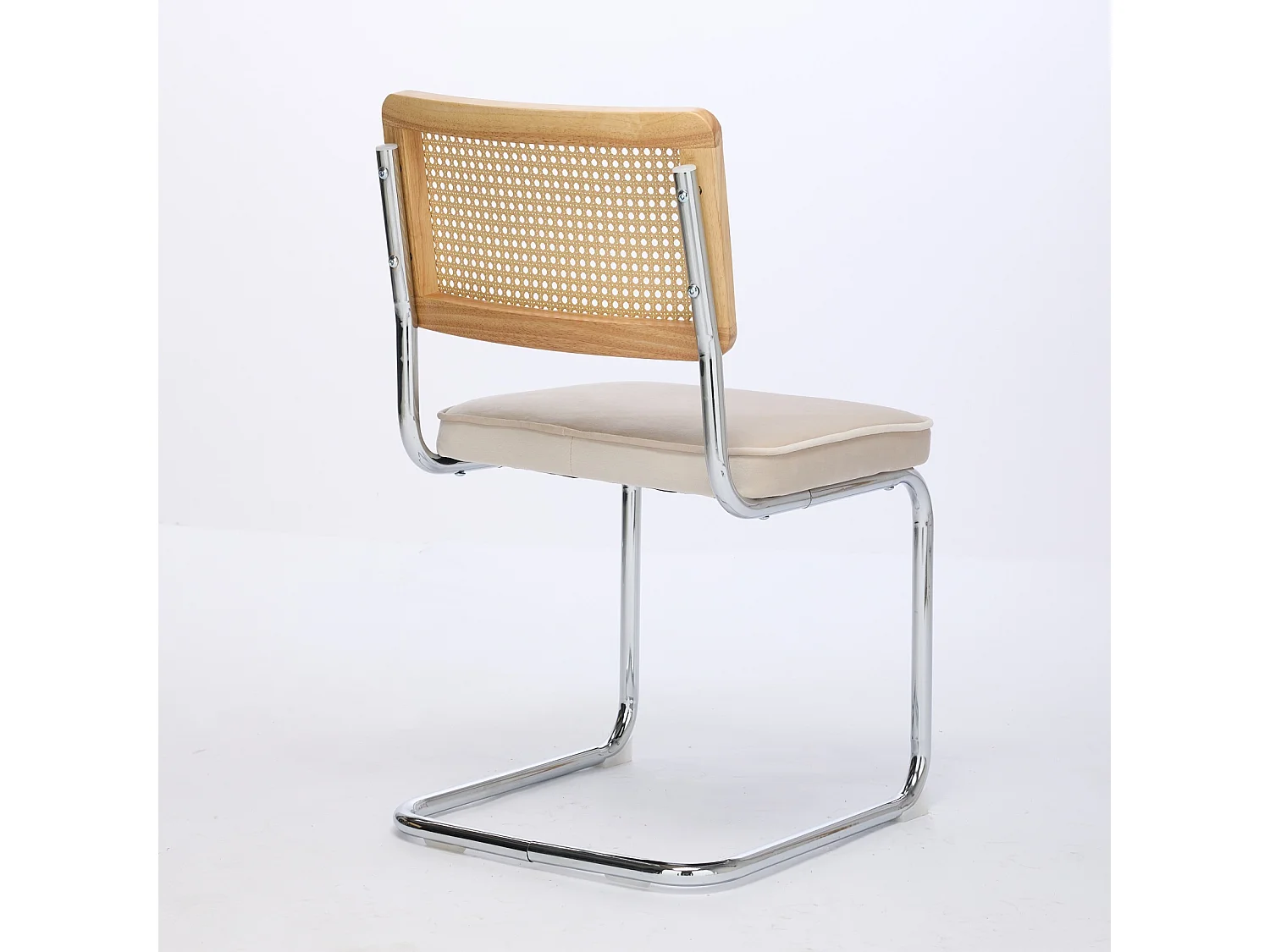 Chaise de salle à manger -  avec dossier en rotin tressé ton chêne et structure - métal beige