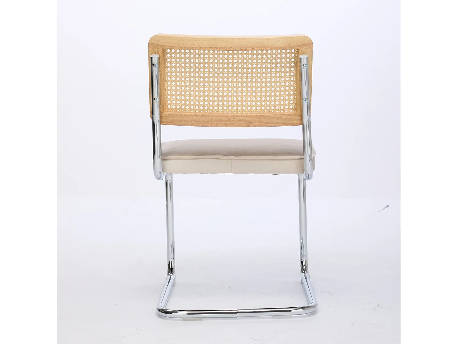 Chaise de salle à manger -  avec dossier en rotin tressé ton chêne et structure - métal beige