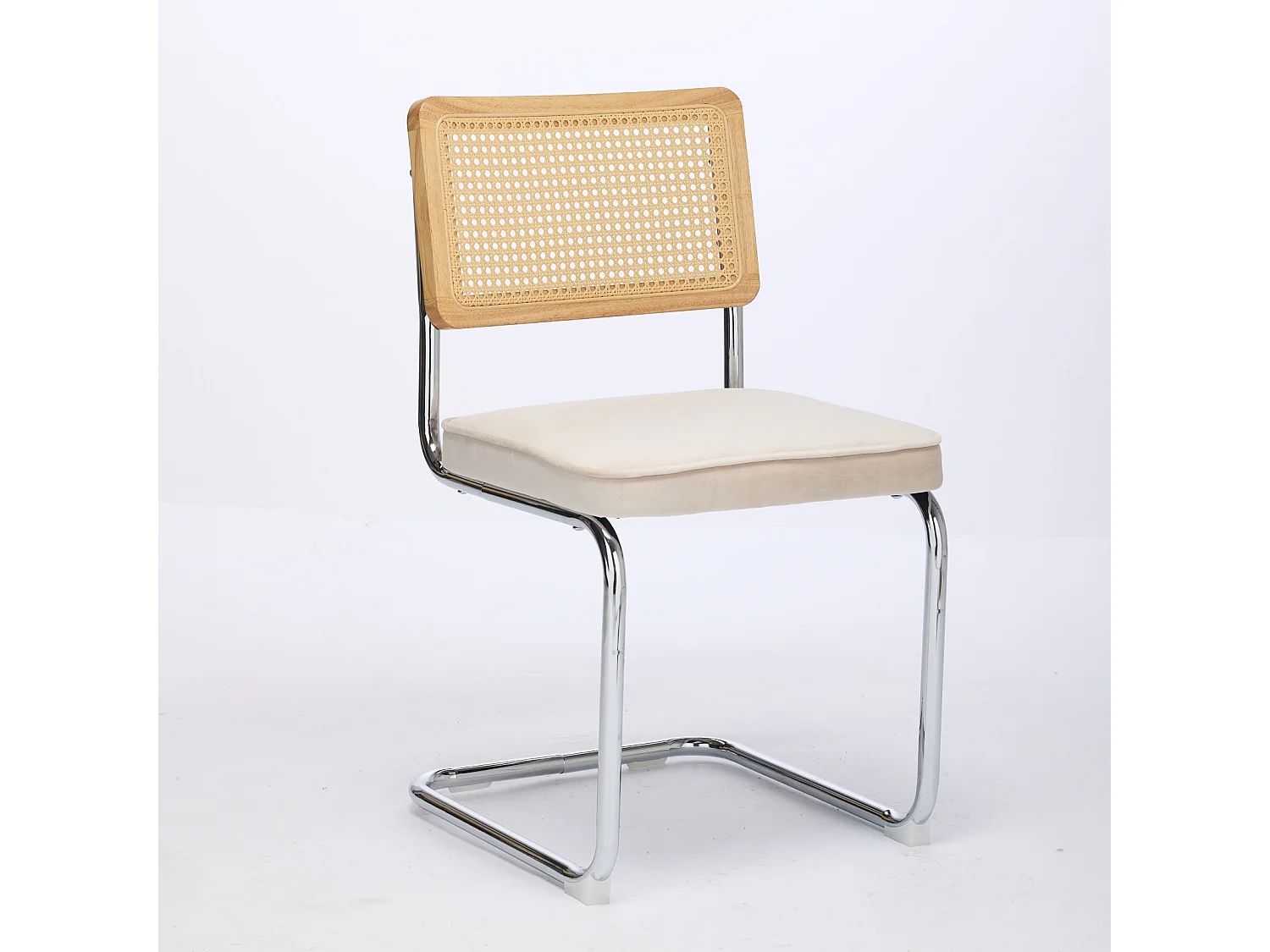 Chaise de salle à manger -  avec dossier en rotin tressé ton chêne et structure - métal beige