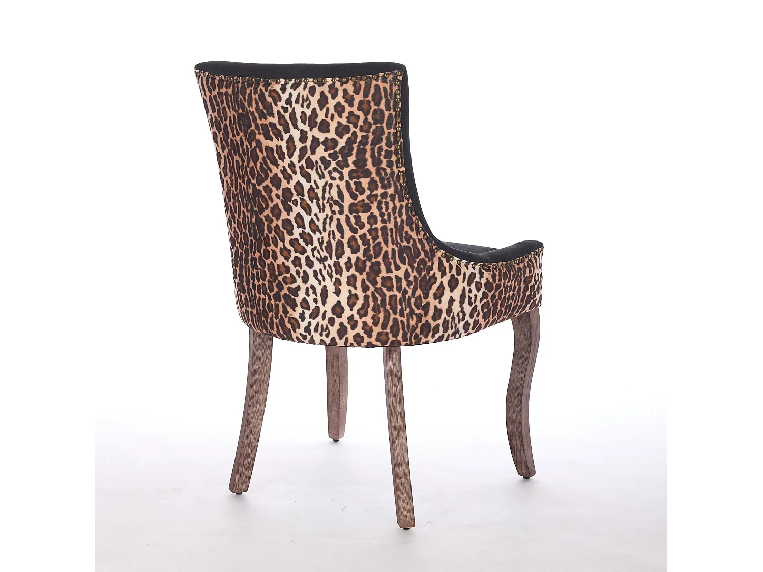 Lot de 2 chaises de salle à manger - pieds en bois massif avec rivets bronze, léopard - chenille