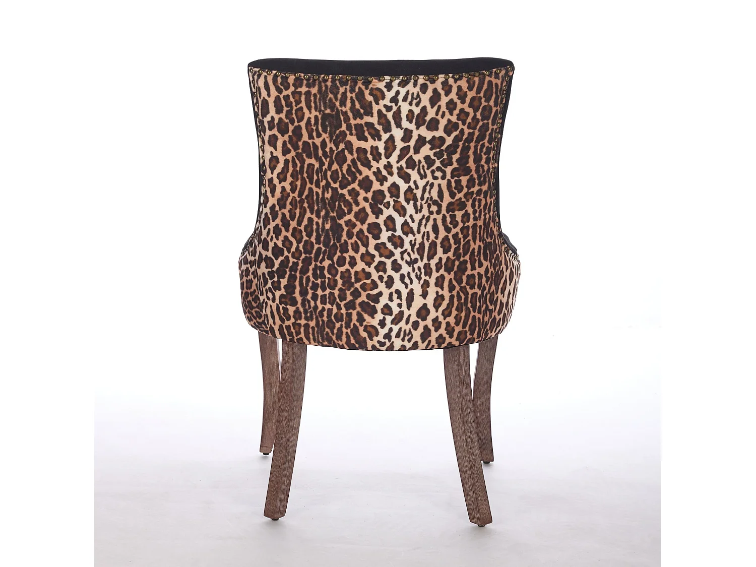 Lot de 2 chaises de salle à manger - pieds en bois massif avec rivets bronze, léopard - chenille