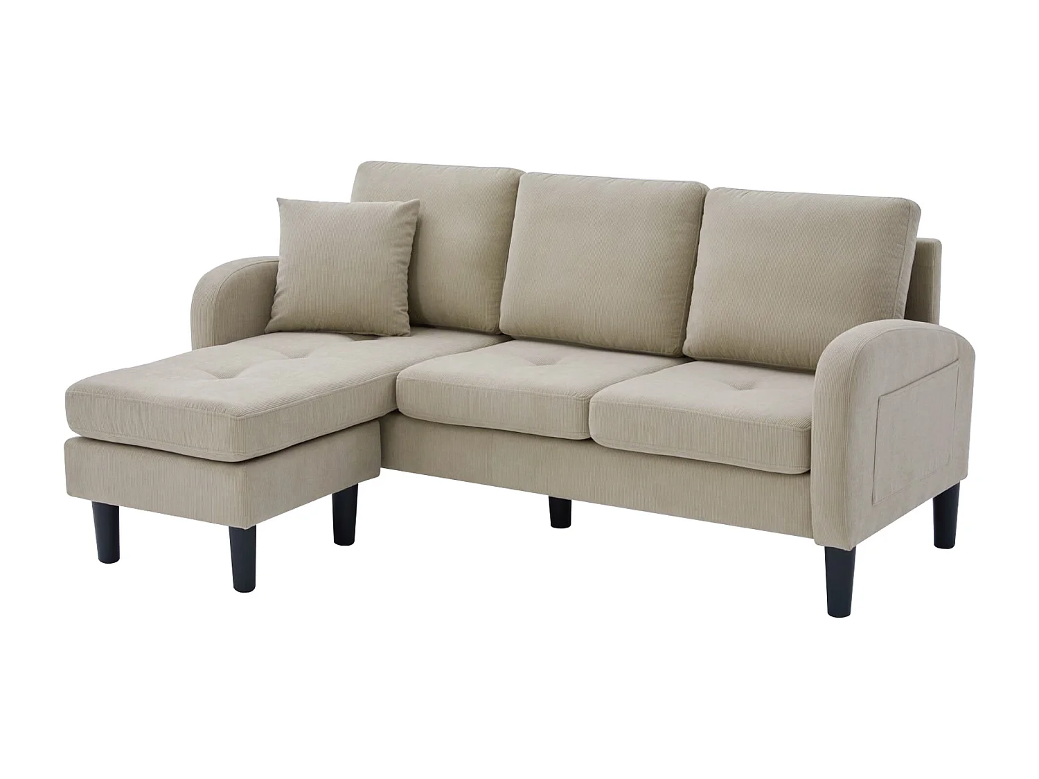 Canapé 3 places avec méridienne – Canapé d'angle avec poches latérales – tissu coton-lin marron clair