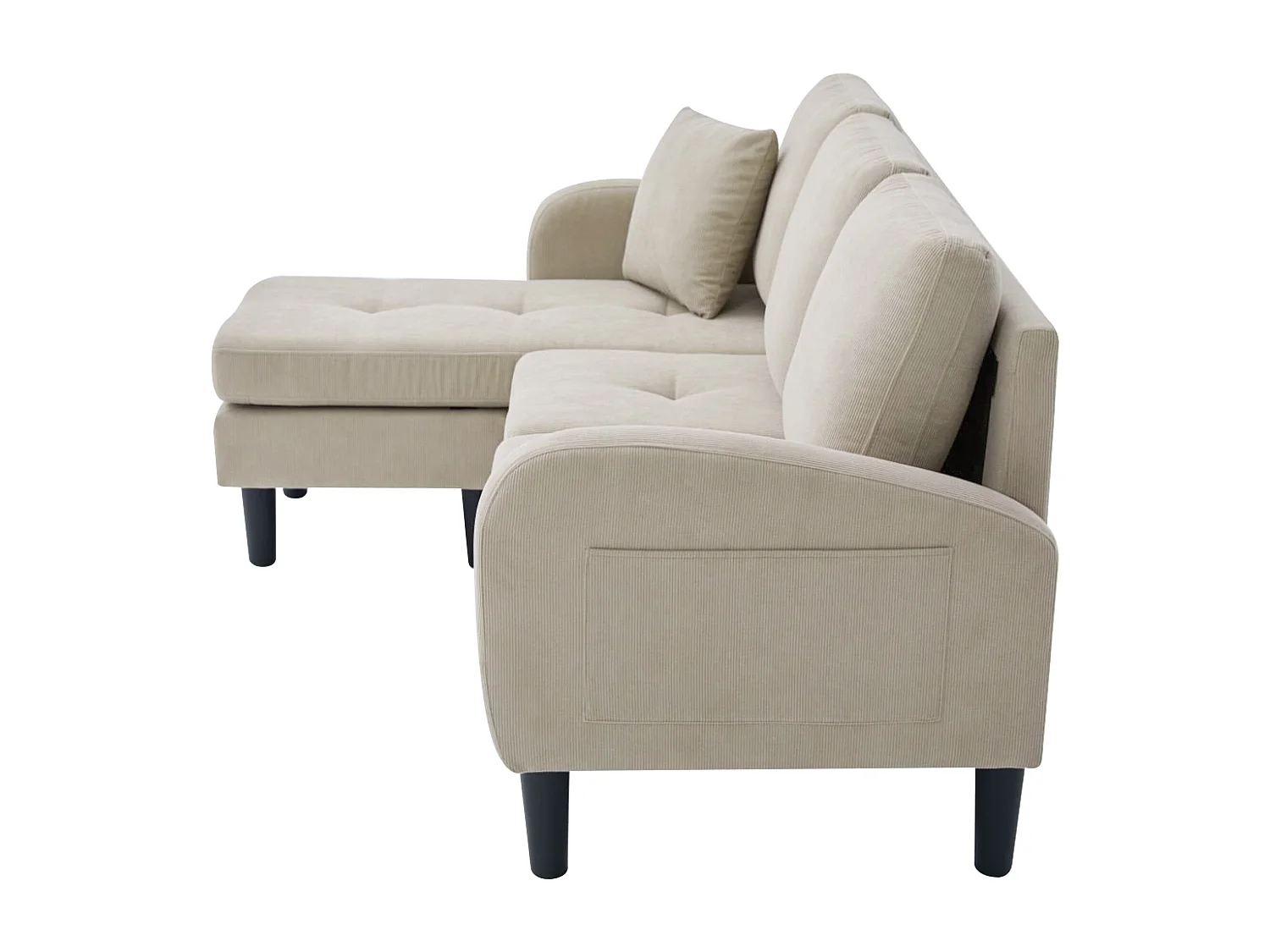 Canapé 3 places avec méridienne – Canapé d'angle avec poches latérales – tissu coton-lin marron clair