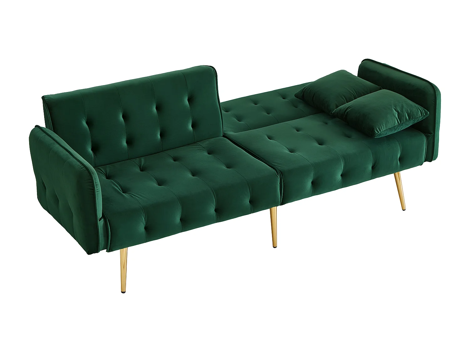 Canapé 2 places pliant - Canapé droit avec dossier et accoudoirs réglables - velours vert