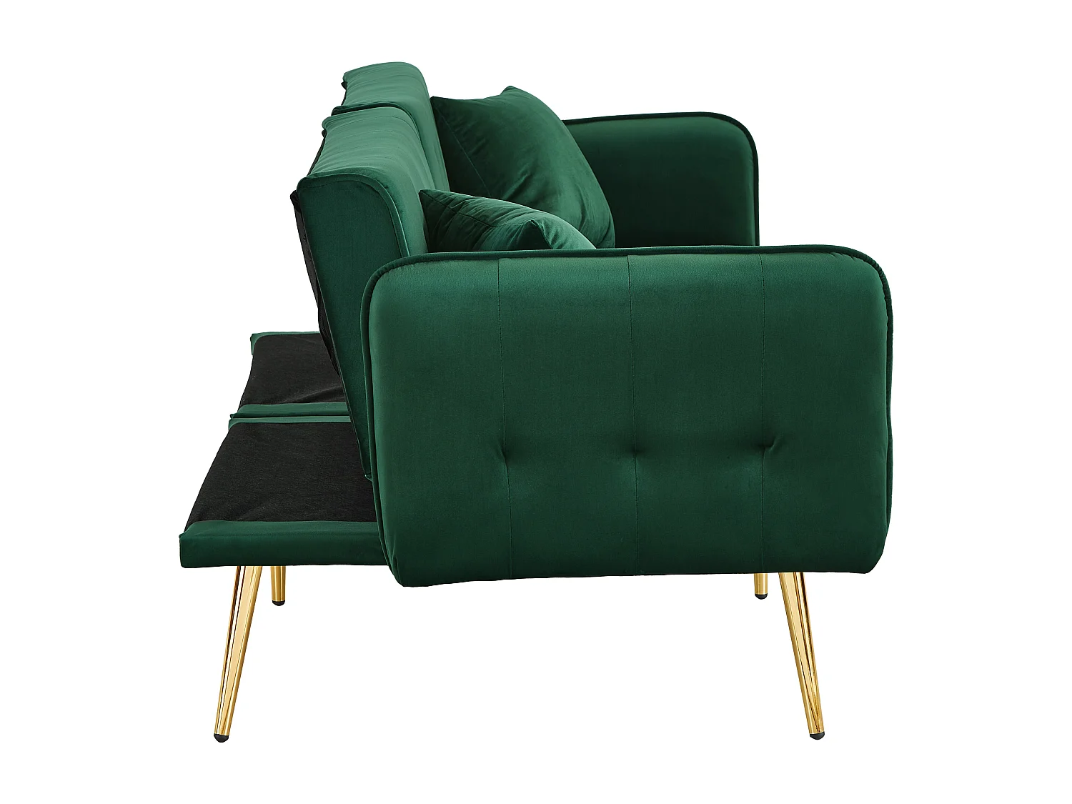 Canapé 2 places pliant - Canapé droit avec dossier et accoudoirs réglables - velours vert