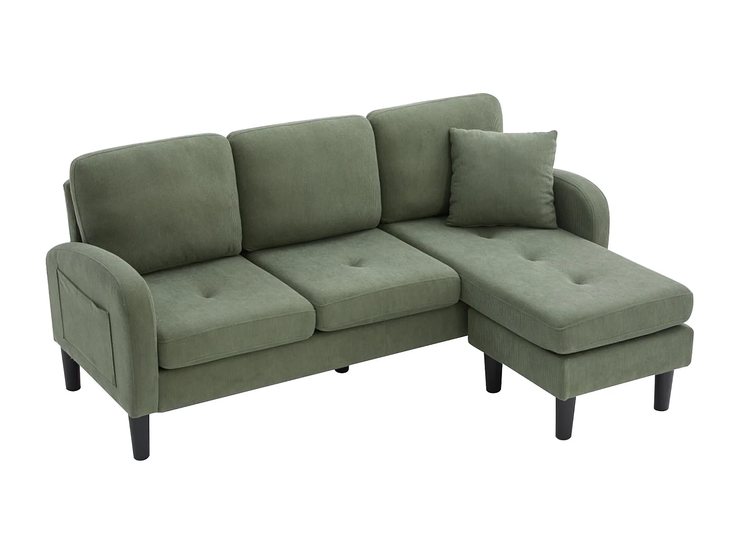 Canapé 3 places avec méridienne – Canapé d'angle avec poches latérales – tissu coton-lin vert