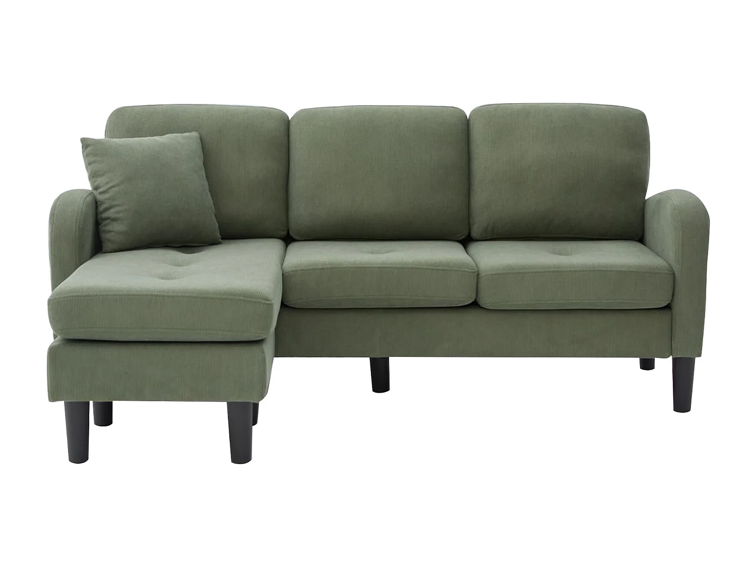 Canapé 3 places avec méridienne – Canapé d'angle avec poches latérales – tissu coton-lin vert