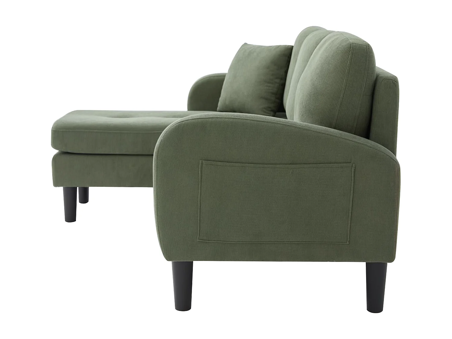 Canapé 3 places avec méridienne – Canapé d'angle avec poches latérales – tissu coton-lin vert